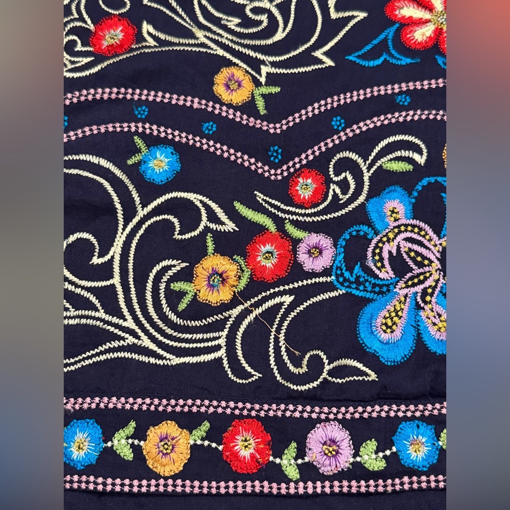 Anthropologie Maeve Womens Kira Navy Floral Embroidered Tunic Dress Size 0 - Picture 12 of 16